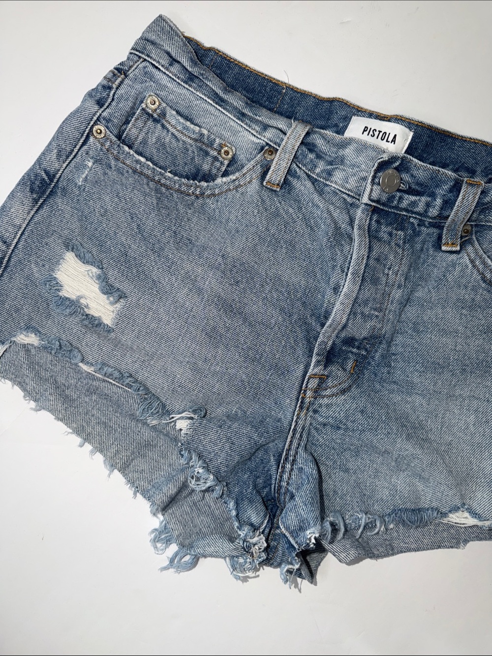 pistola Light Blue Distressed Frayed Hem Denim Shorts Women’s size 29 - Picture 3 of 9
